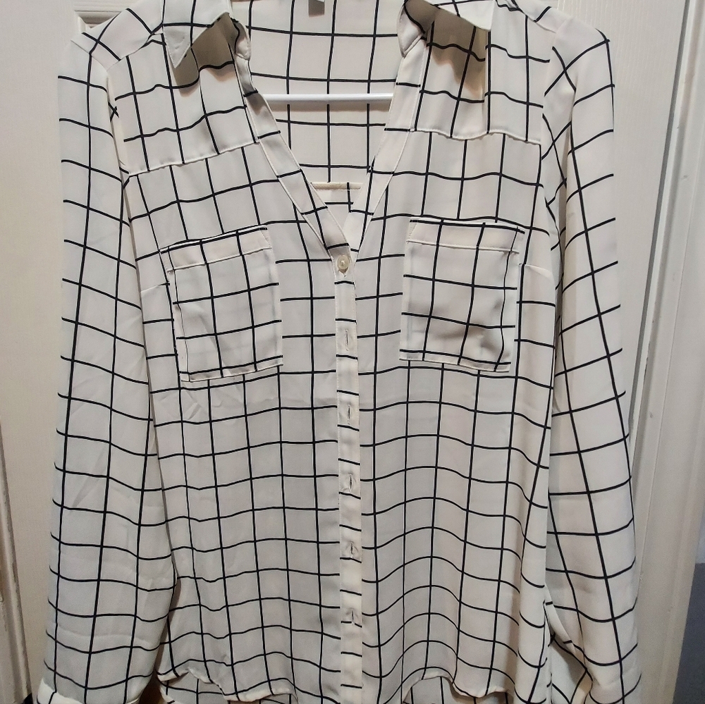 Express Cream and Black Checkered Blouse